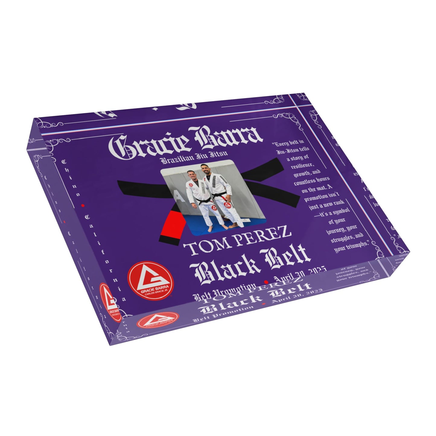 Personalized Photo Block - Martial Art - BJJ - Judo Belt Promotion Keepsake - Purple