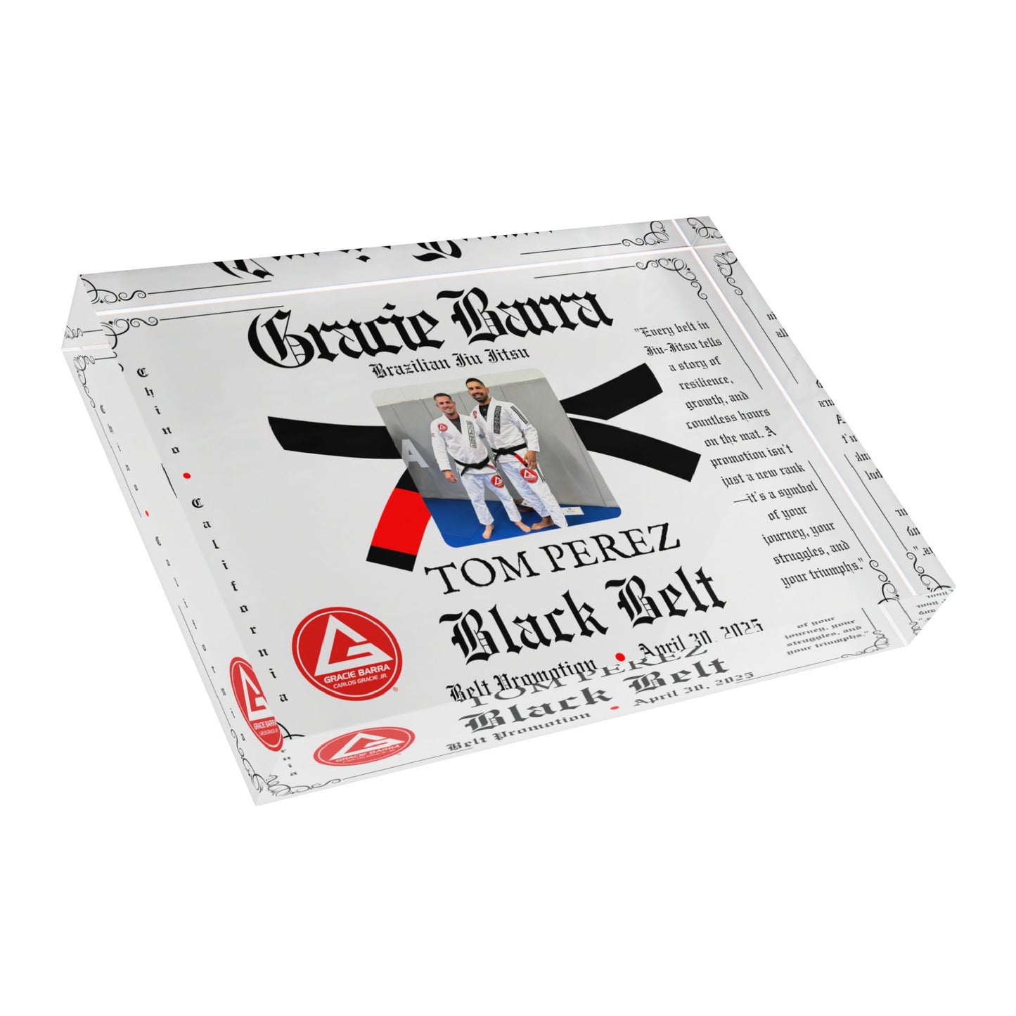 Personalized Photo Block - Martial Art - BJJ - Judo Belt Promotion Keepsake - White