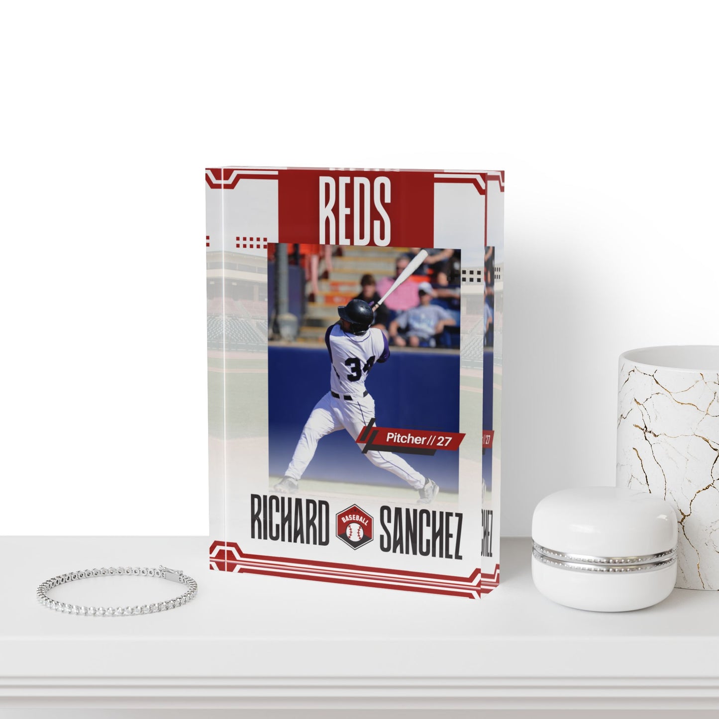 Baseball Card Photo Block - Red Border Design