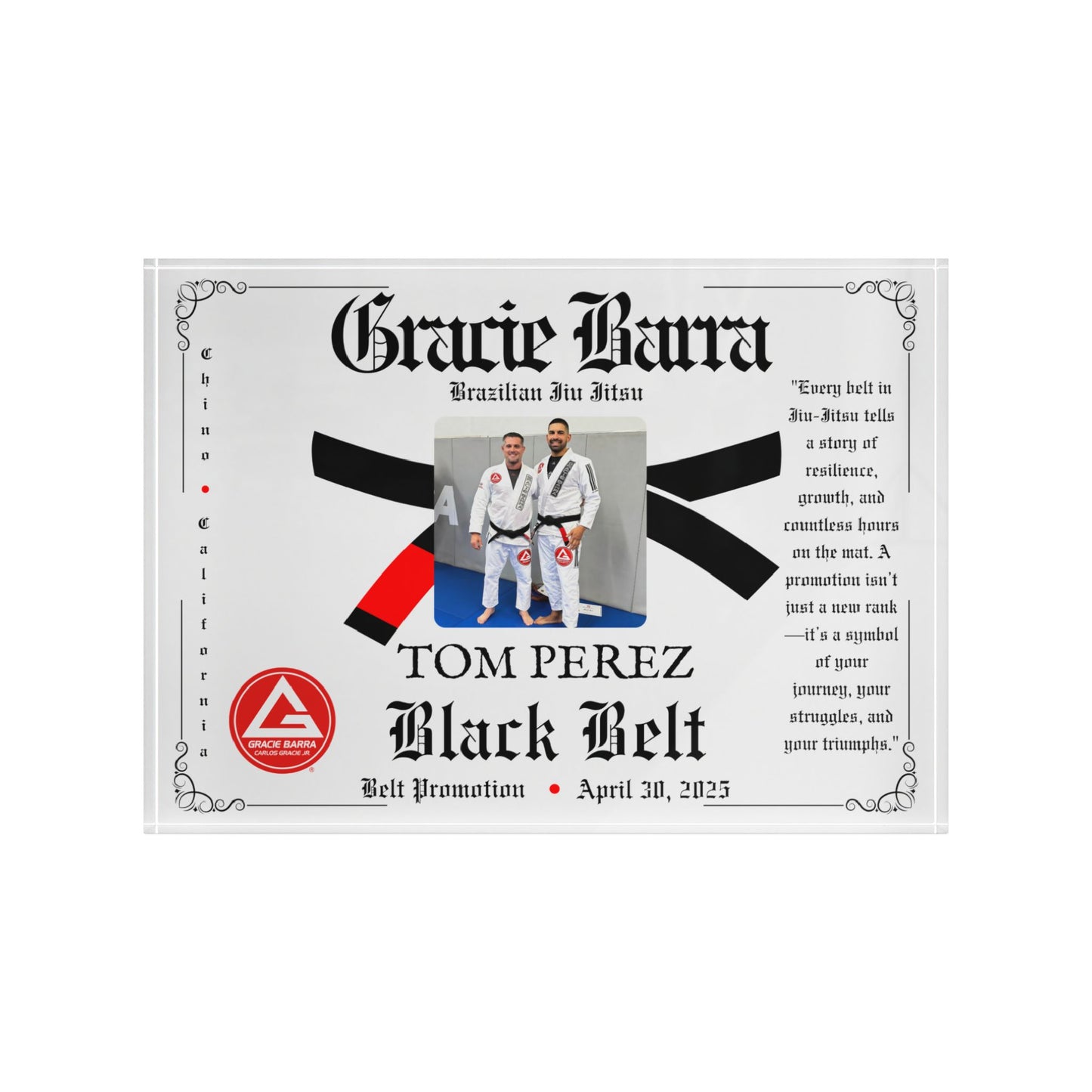 Personalized Photo Block - Martial Art - BJJ - Judo Belt Promotion Keepsake - White