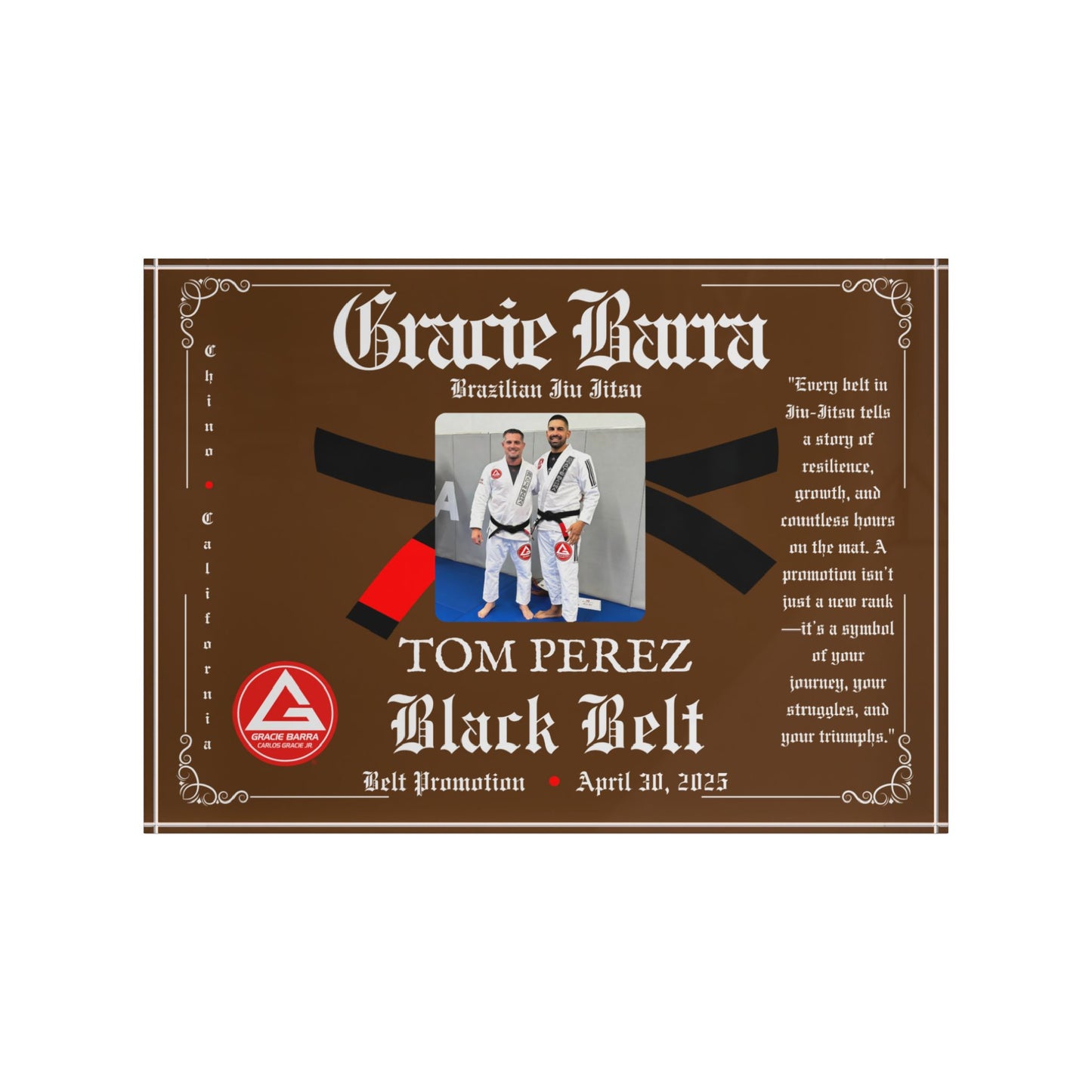 Personalized Photo Block - Martial Art - BJJ - Judo Belt Promotion Keepsake - Brown