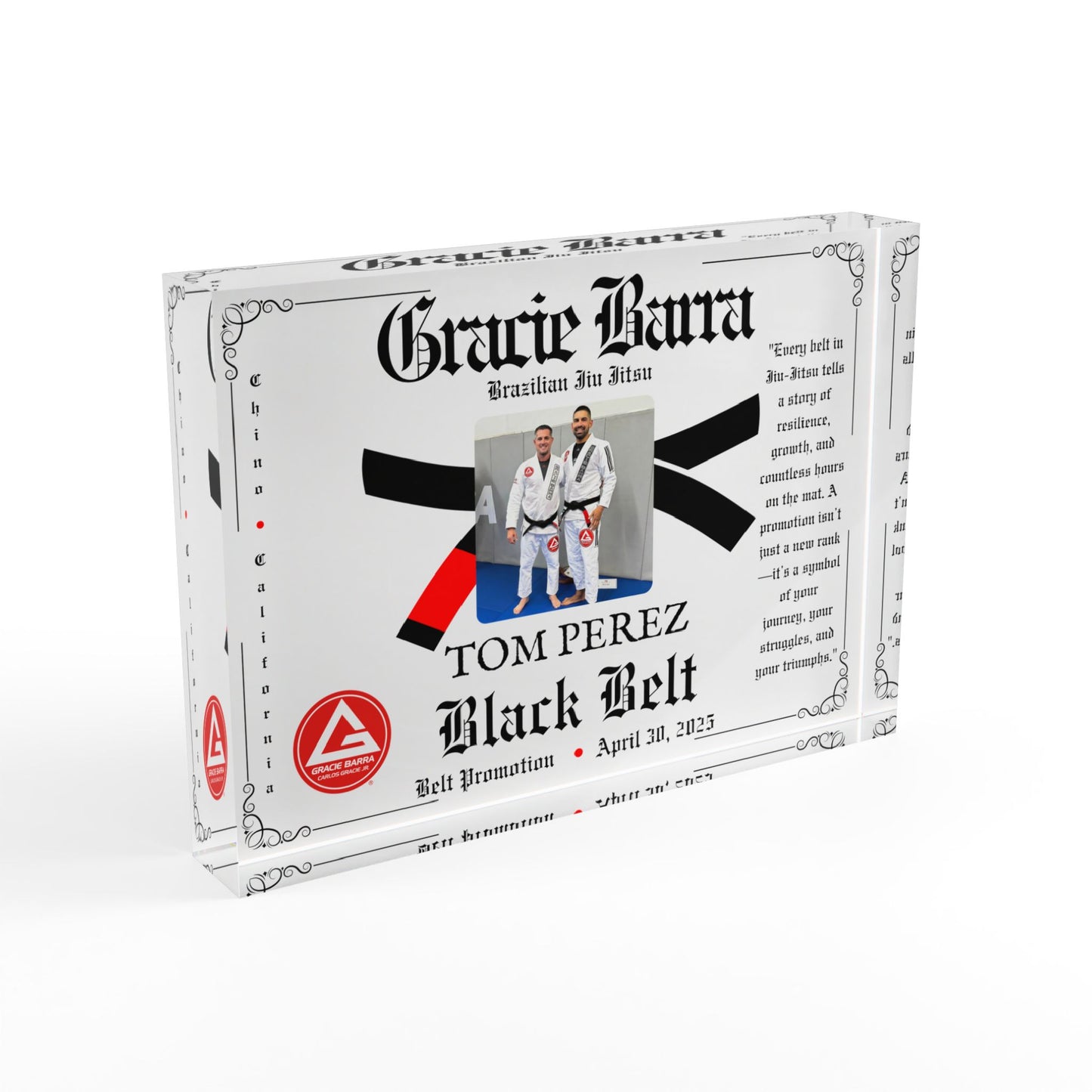 Personalized Photo Block - Martial Art - BJJ - Judo Belt Promotion Keepsake - White
