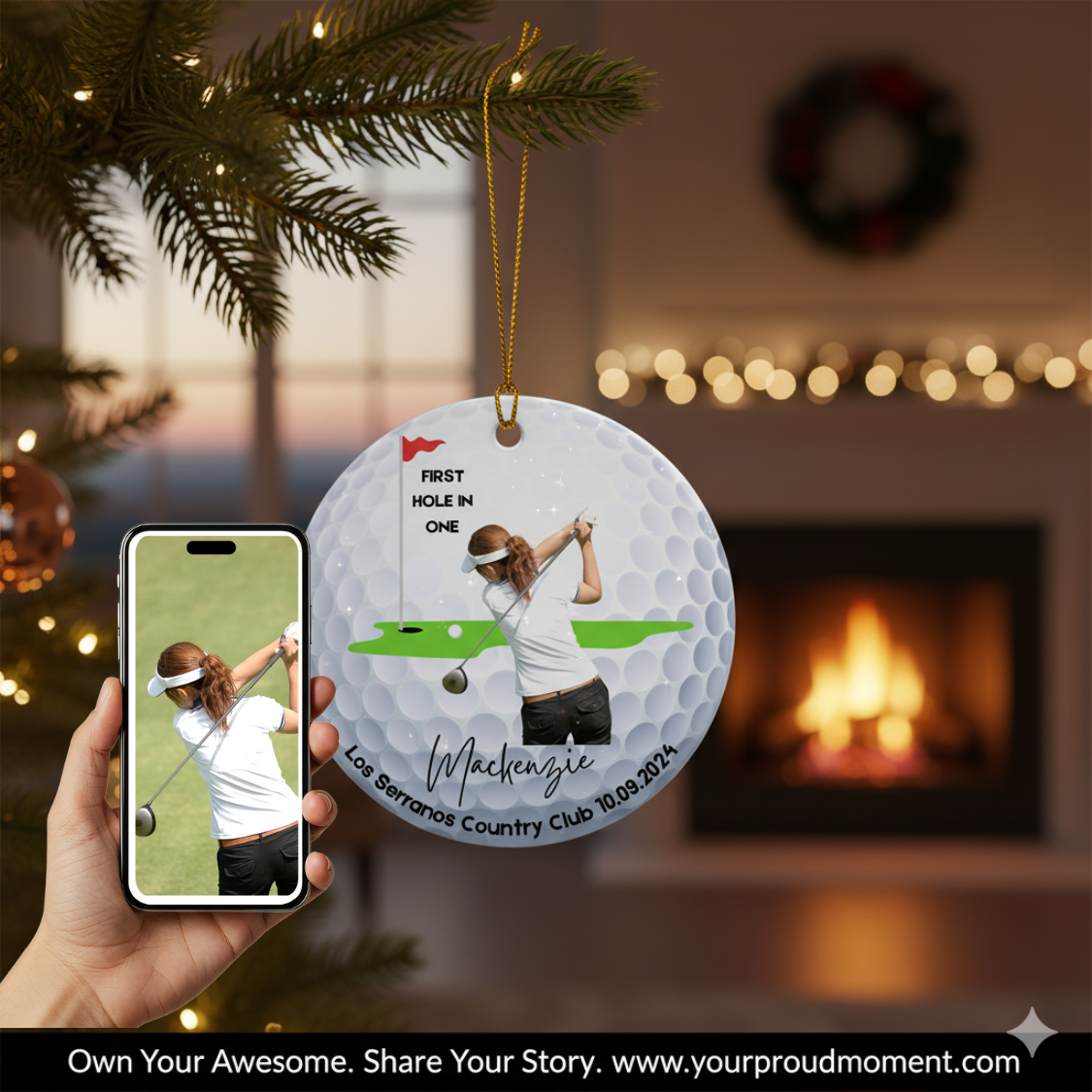 Ceramic Ornament - Personalized Golf First Hole in One Decoration