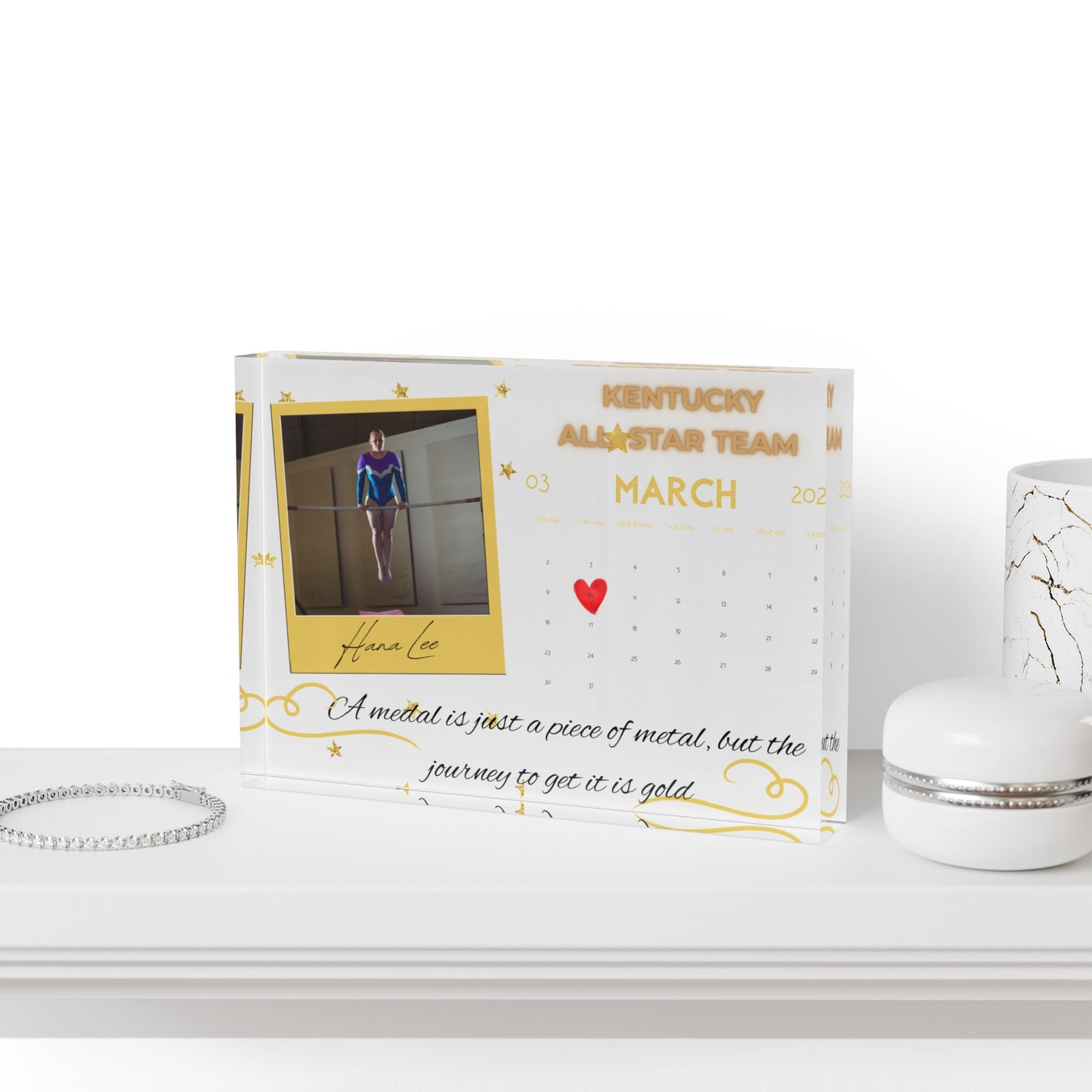 Personalized Gymnastics Winning Date Calendar Acrylic Display