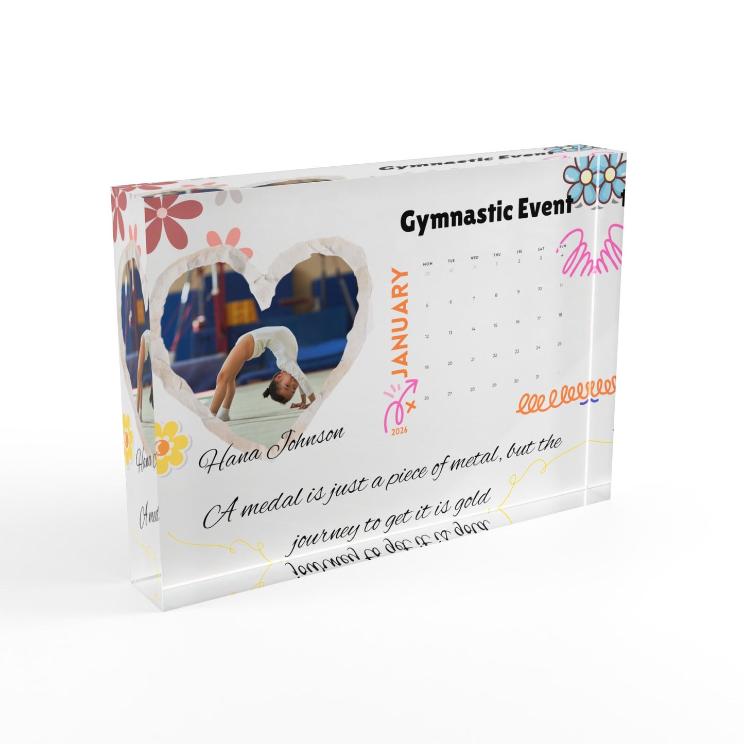 Personalized Gymnastics Winning Date Calendar Acrylic Display