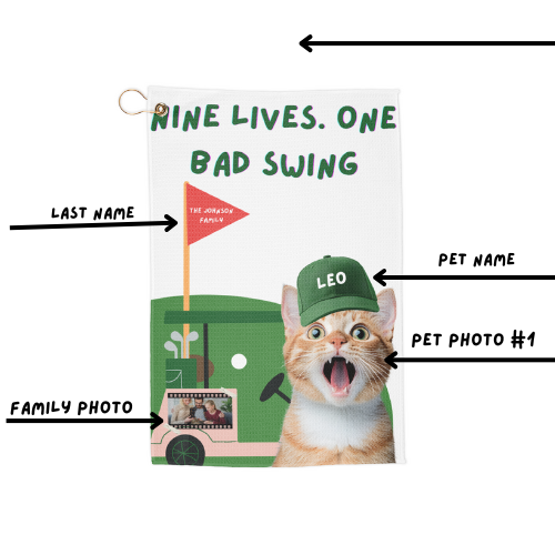 Personalized Cat Golfer Golf Towel — Custom Name Golfing Towel