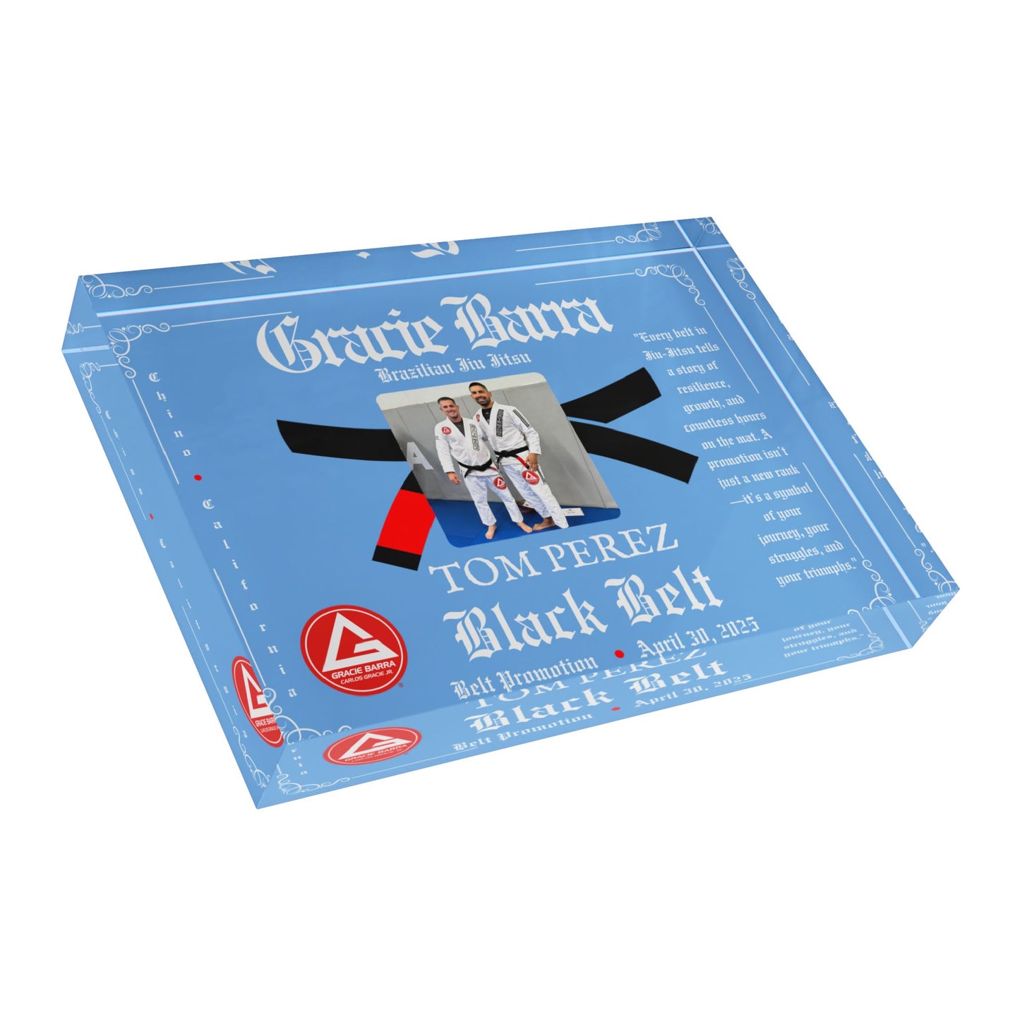 Personalized Photo Block - Martial Art - BJJ - Judo Belt Promotion Keepsake - Blue