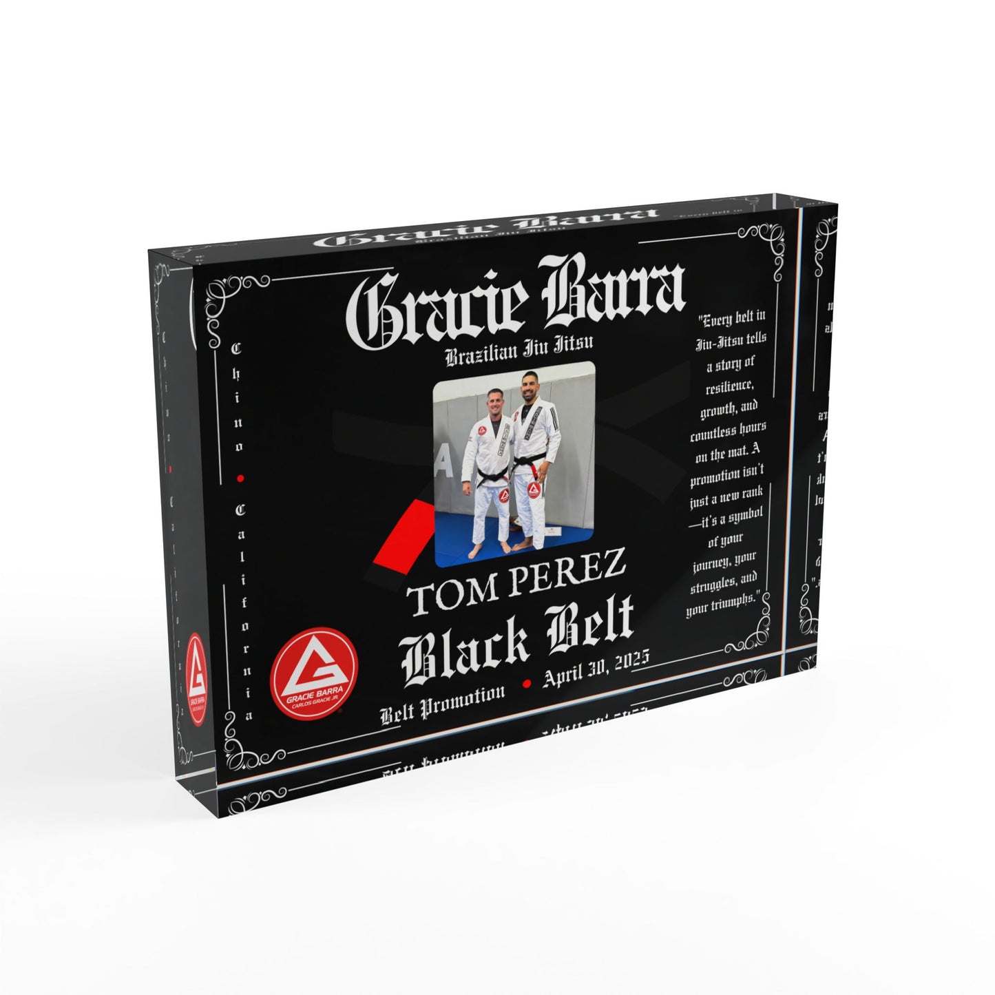 Personalized Photo Block - Martial Art - BJJ - Judo Belt Promotion Keepsake - Black