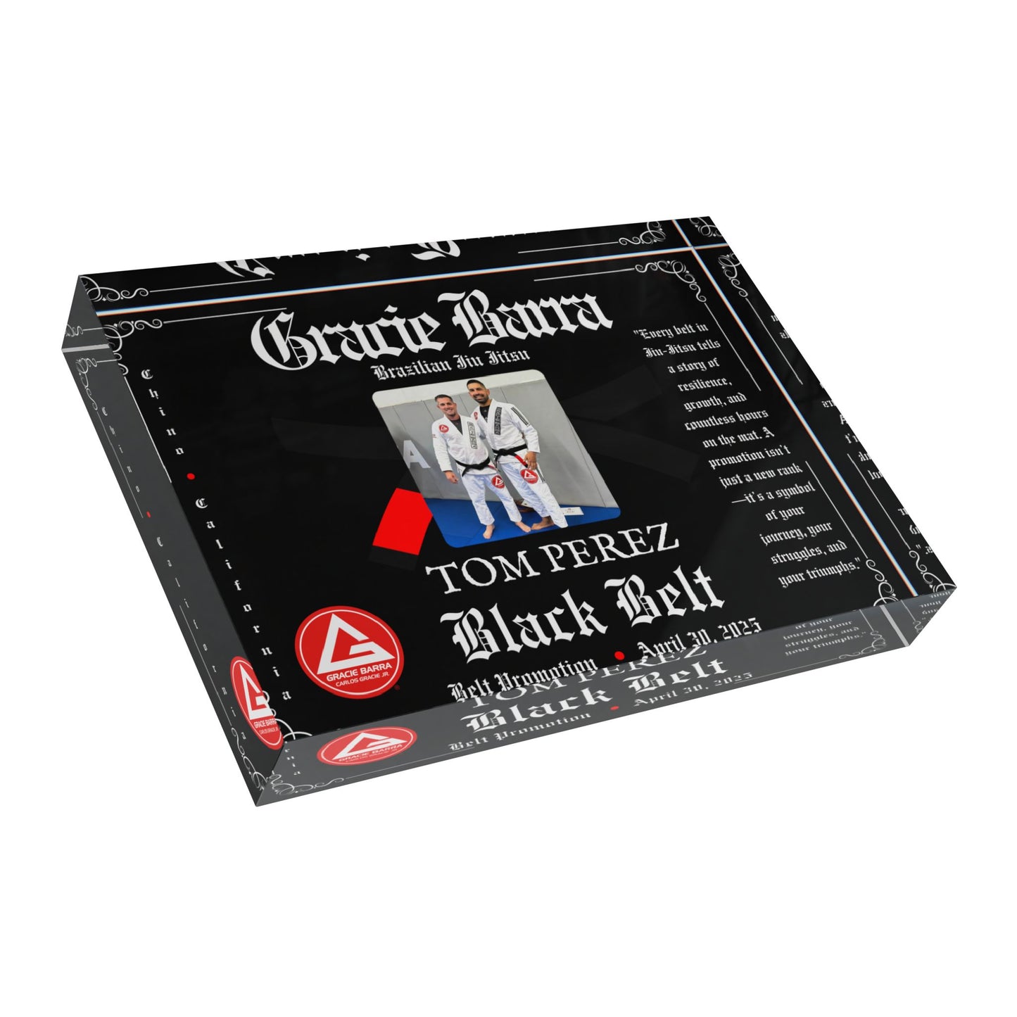 Personalized Photo Block - Martial Art - BJJ - Judo Belt Promotion Keepsake - Black