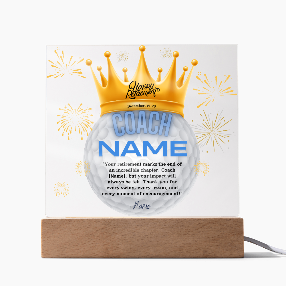 Personalized "Coach Retirement" Custom Acrylic Plaque with LED Base