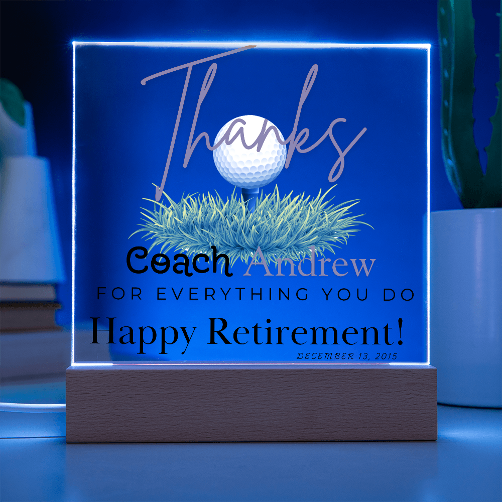 Personalized "Coach Retirement" Custom Acrylic Plaque with LED Base