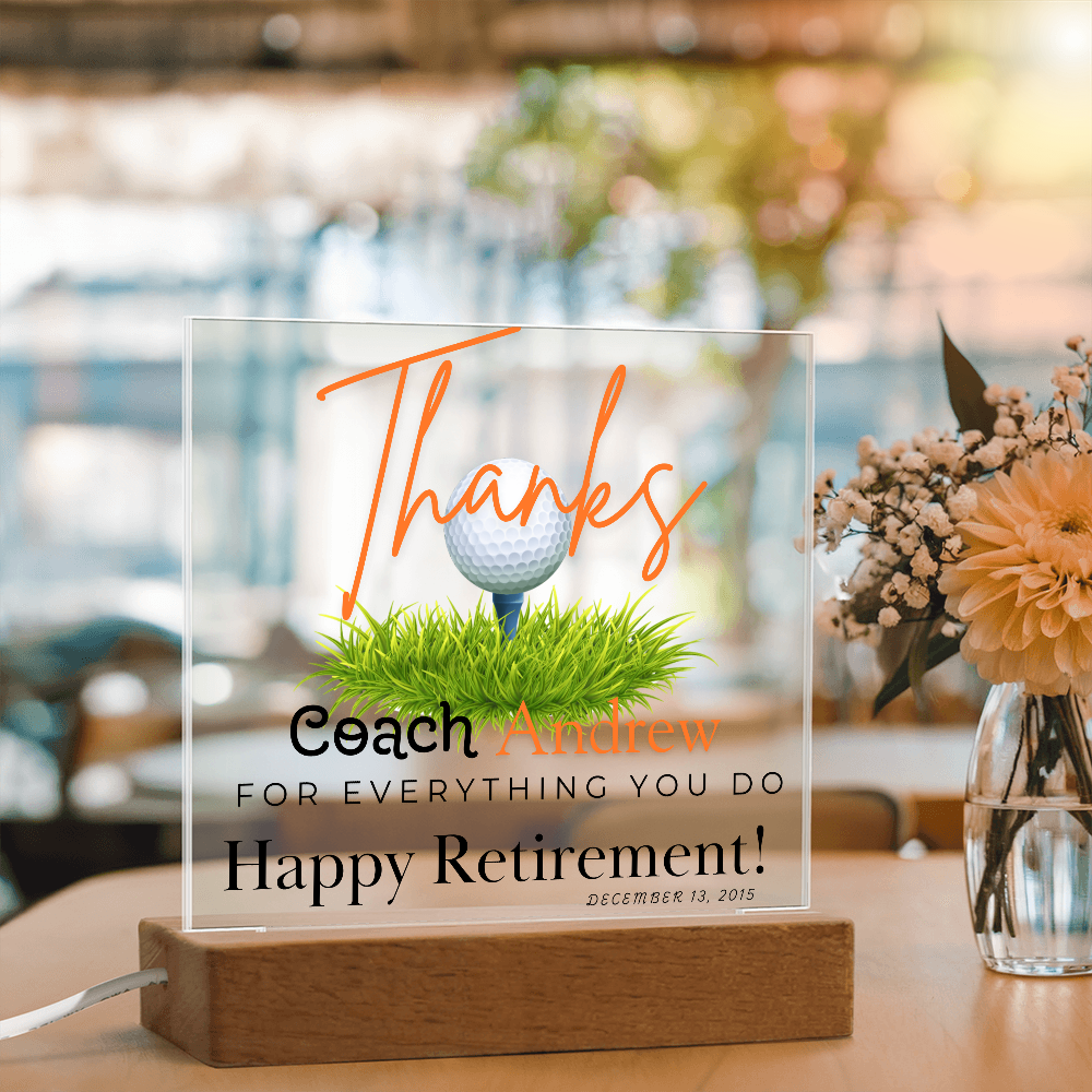 Personalized "Coach Retirement" Custom Acrylic Plaque with LED Base