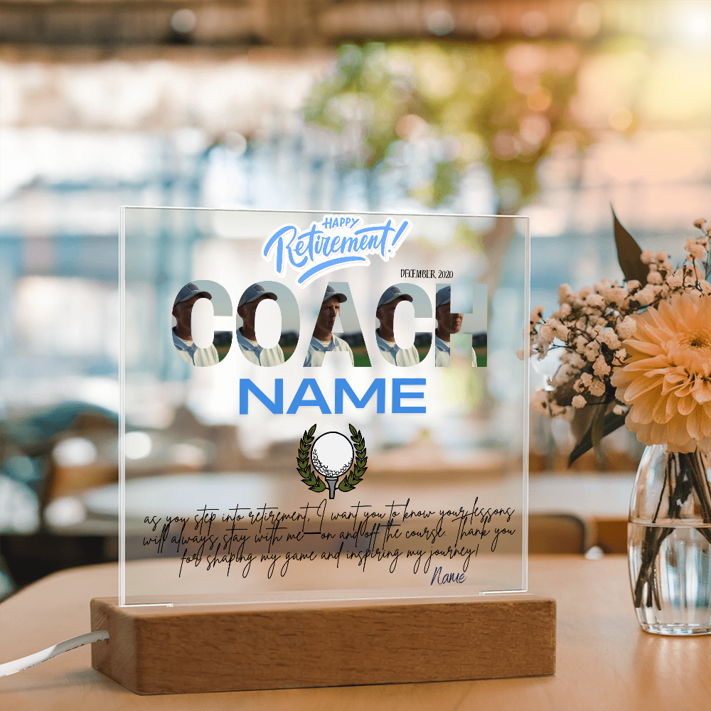 Personalized "Coach Retirement" Custom Acrylic Plaque with LED Base