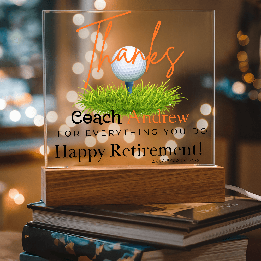 Personalized "Coach Retirement" Custom Acrylic Plaque with LED Base