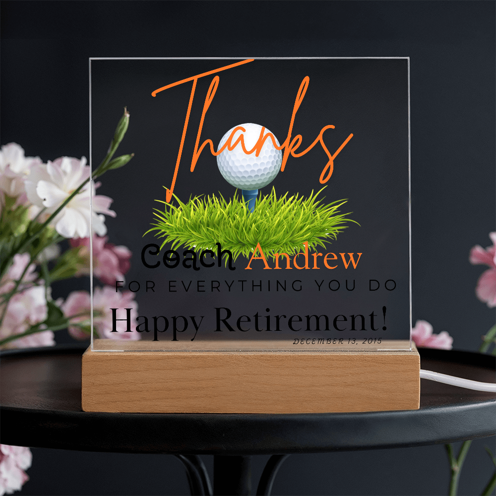 Personalized "Coach Retirement" Custom Acrylic Plaque with LED Base