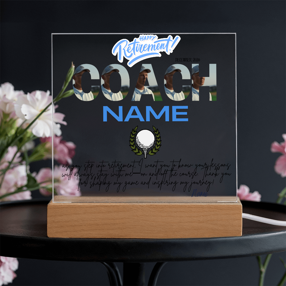Personalized "Coach Retirement" Custom Acrylic Plaque with LED Base
