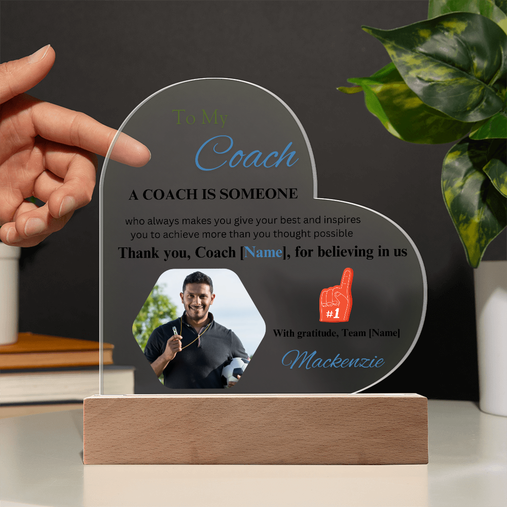Personalized My Coach My Hero Heart Shape LED Acrylic Plaque