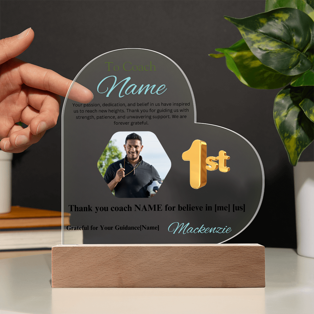Personalized My Coach My Hero Heart Shape LED Acrylic Plaque