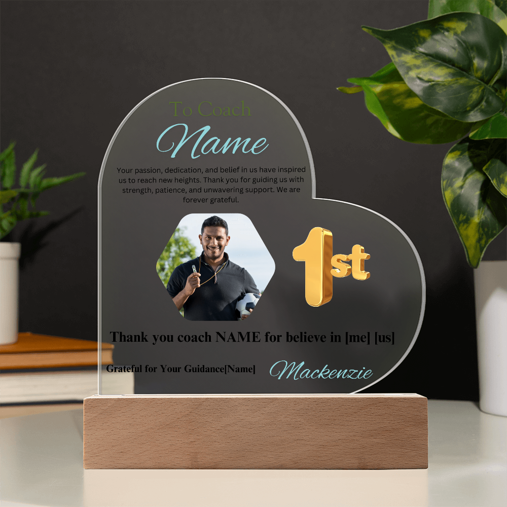 Personalized My Coach My Hero Heart Shape Acrylic Plaque