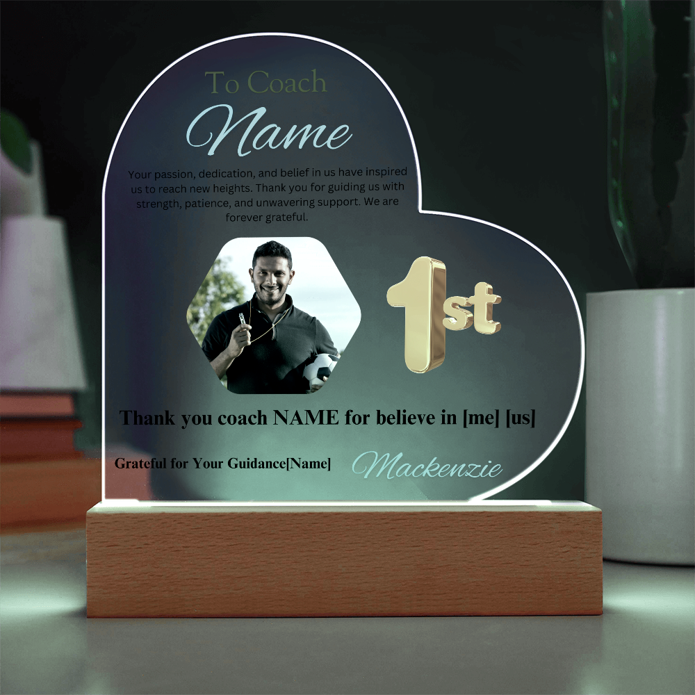 Personalized My Coach My Hero Heart Shape Acrylic Plaque