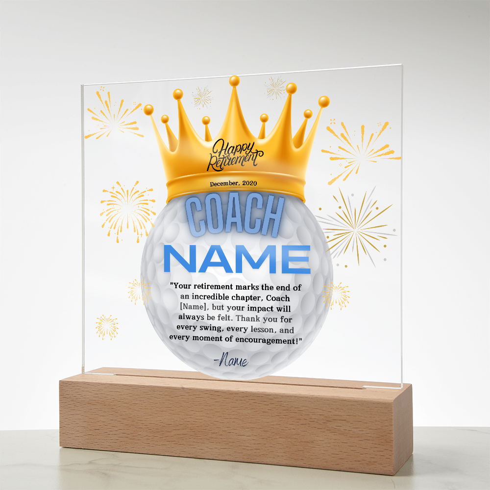 Personalized "Coach Retirement" Custom Acrylic Plaque with LED Base