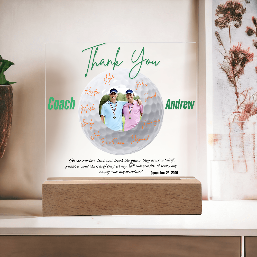 Personalized Golf Thank You Coach Custom Acrylic Plaque LED