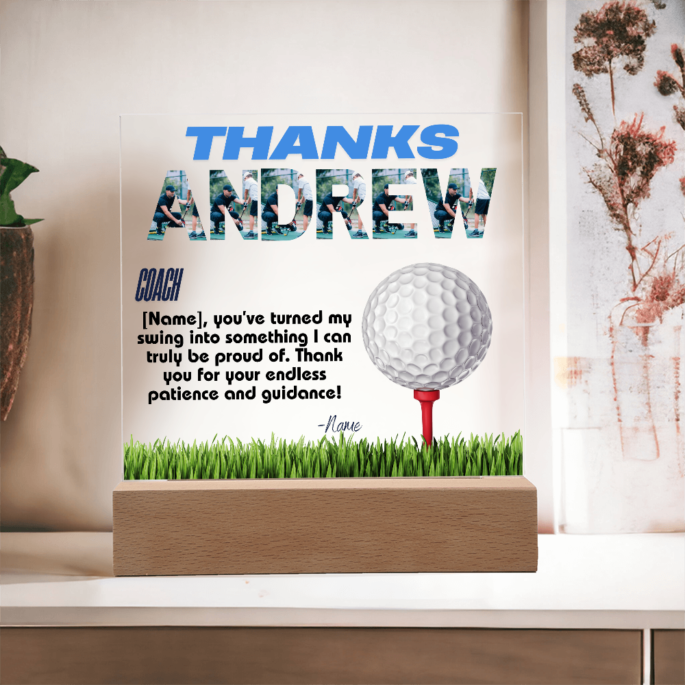 Personalized Thank You Golf Coach Custom Acrylic Plaque LED