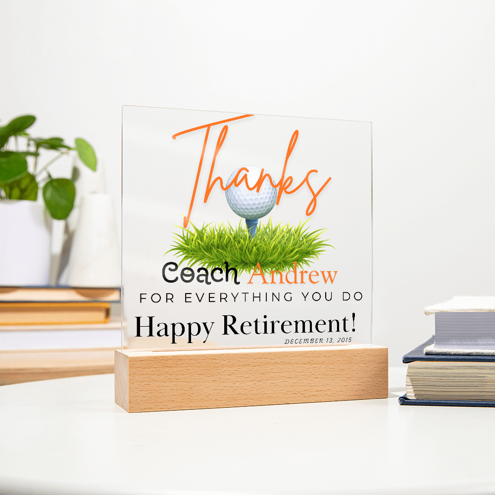 Personalized "Coach Retirement" Custom Acrylic Plaque with LED Base