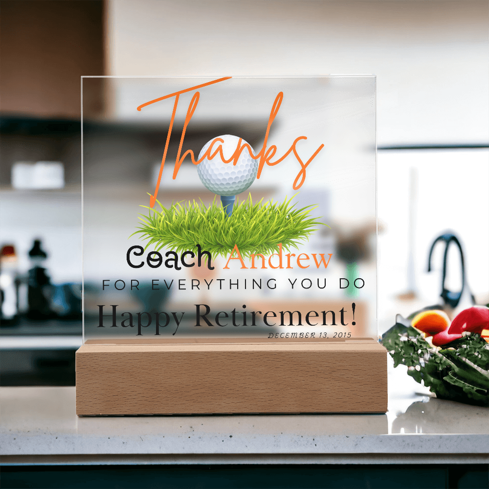 Personalized "Coach Retirement" Custom Acrylic Plaque with LED Base