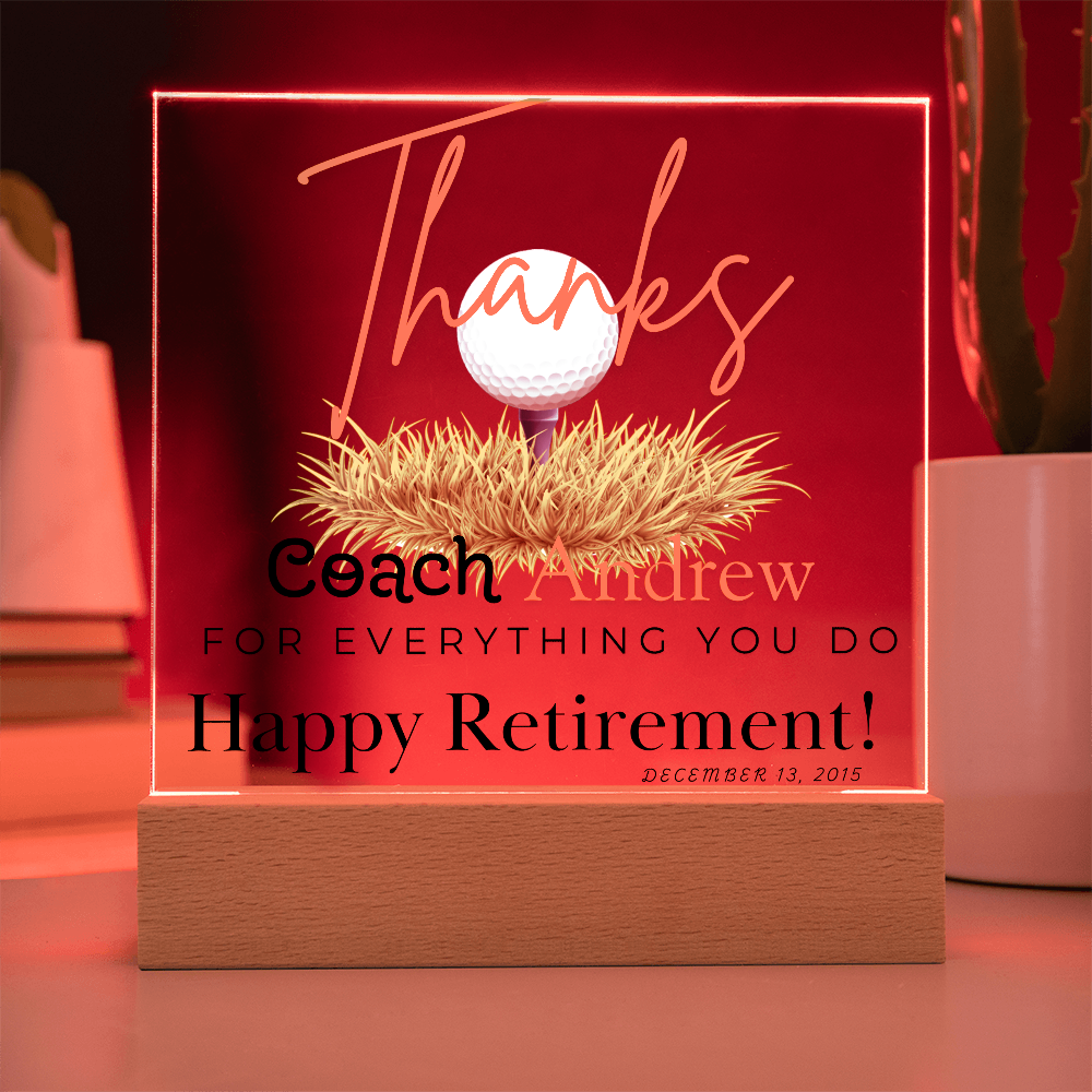 Personalized "Coach Retirement" Custom Acrylic Plaque with LED Base