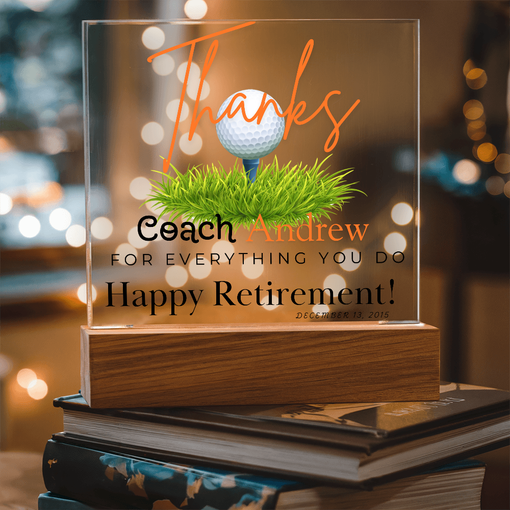 Personalized "Coach Retirement" Custom Acrylic Plaque with LED Base