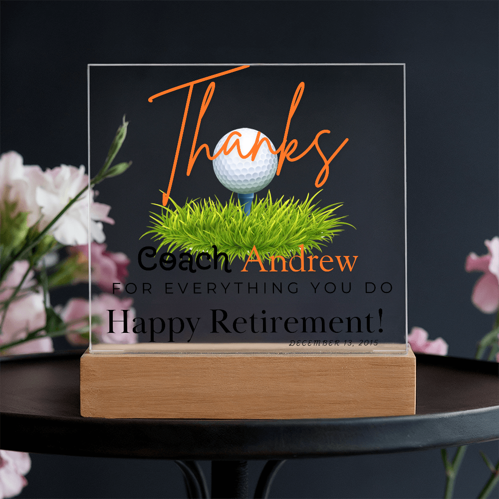 Personalized "Coach Retirement" Custom Acrylic Plaque with LED Base