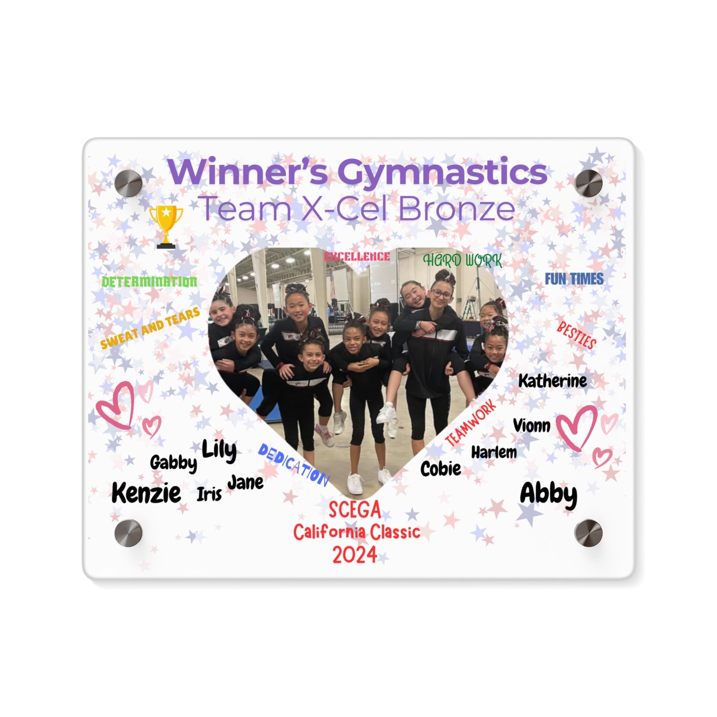 Personalized Acrylic Wall Art Panel - Gymnastics Team Heart Theme