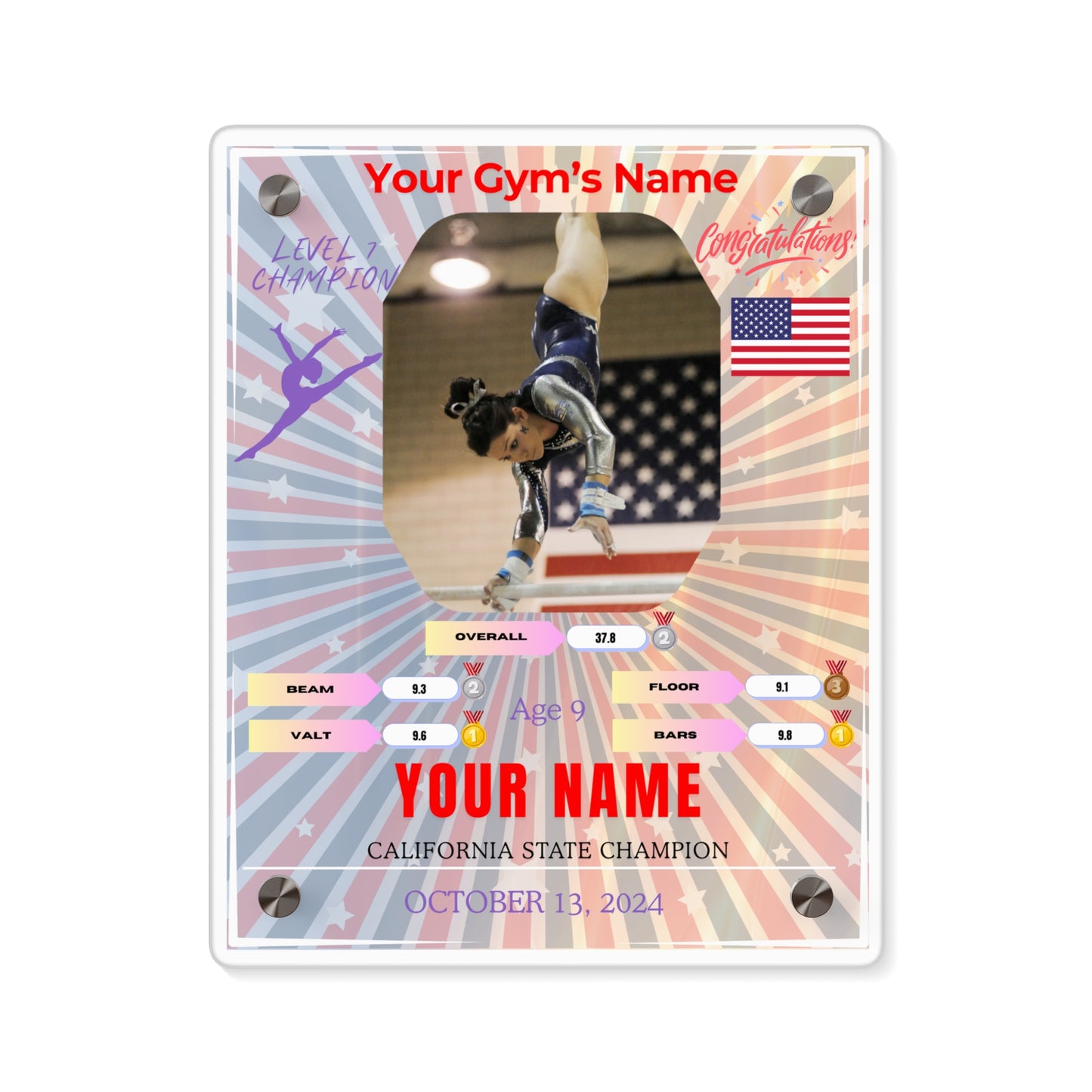 Personalized Wall Art Panel for Gymnastics Achievement