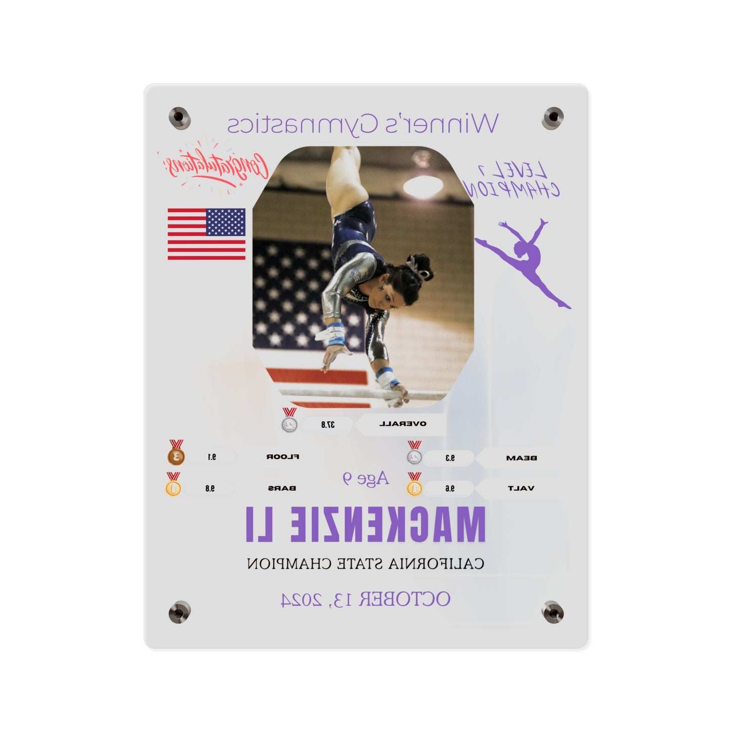 Personalized Acrylic Wall Art Panel for Gymnastics Champions