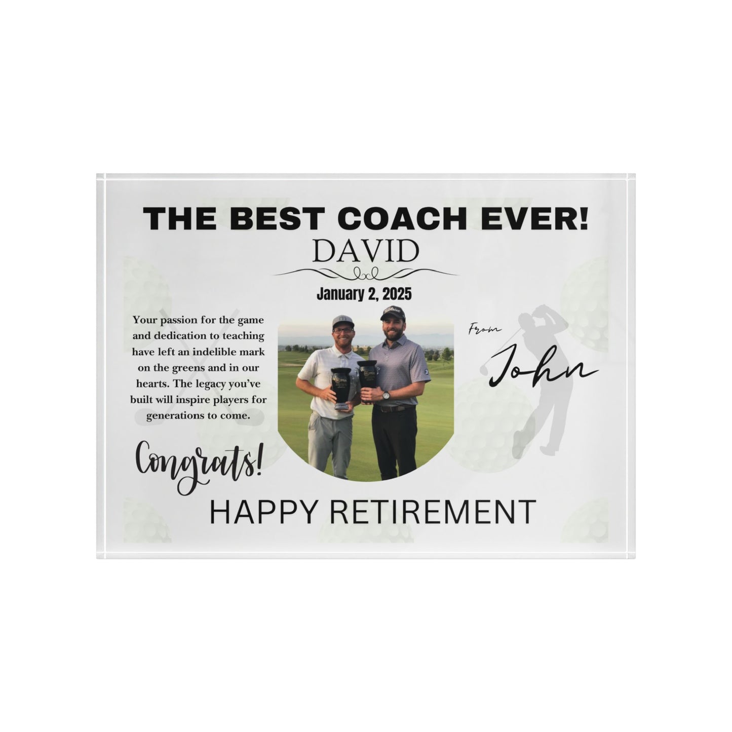 Personalized Retirement Photo Block for Coaches or Athletes - Customizable Gift with Inspiring Message