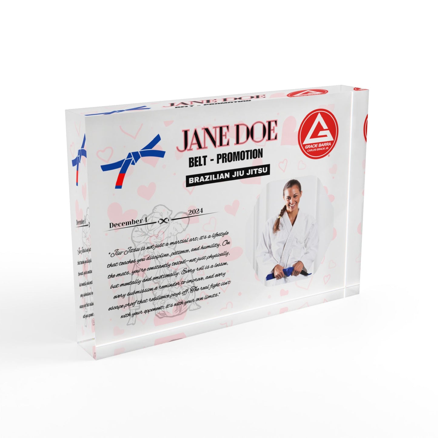 Personalized BJJ, Judo Belt Promotion Photo Block, Hearts Theme, Gift for Him and Her, Family Gifts