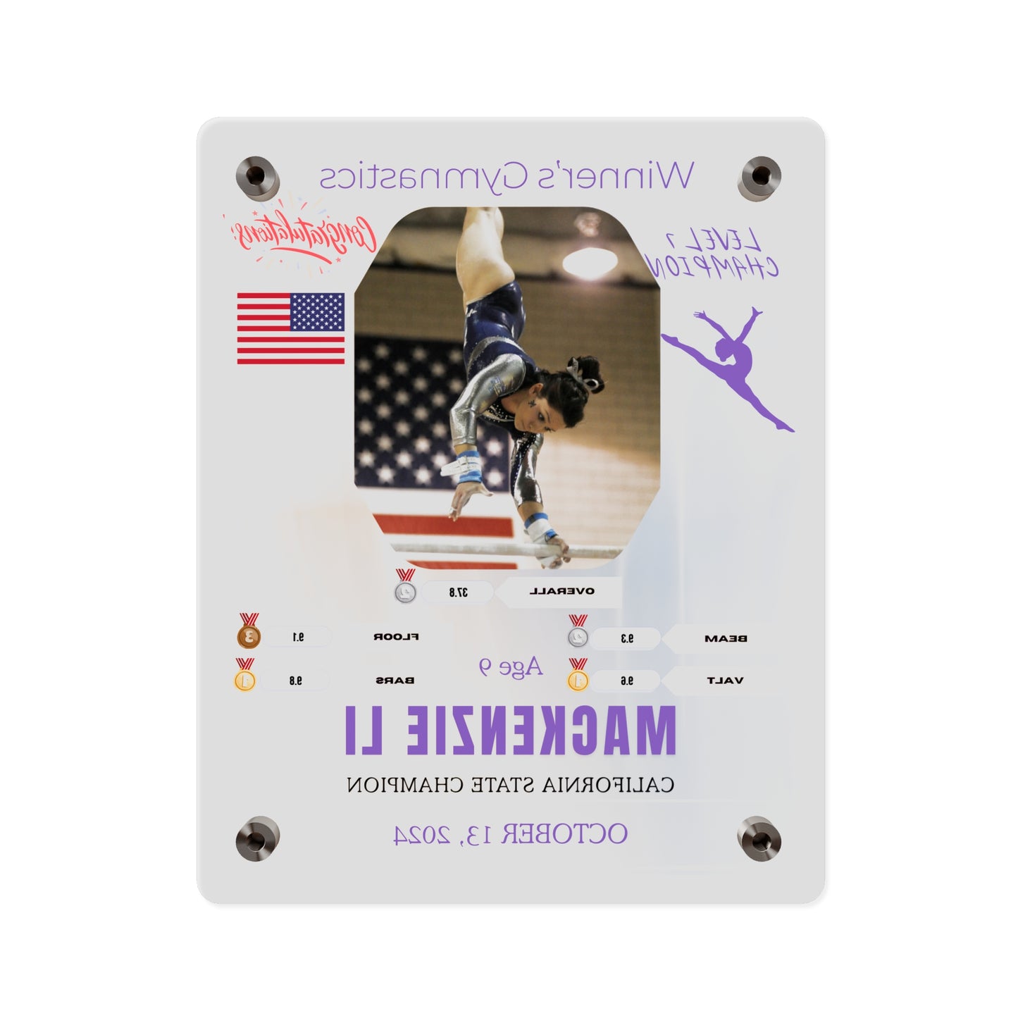 Personalized Acrylic Wall Art Panel for Gymnastics Champions