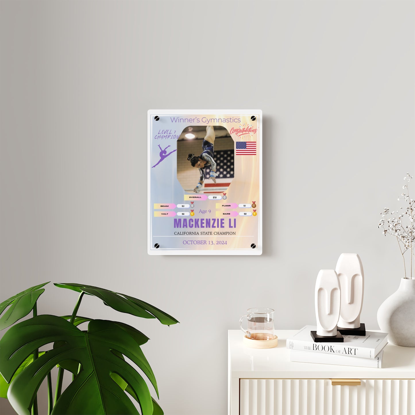 Personalized Acrylic Wall Art Panel for Gymnastics Champions