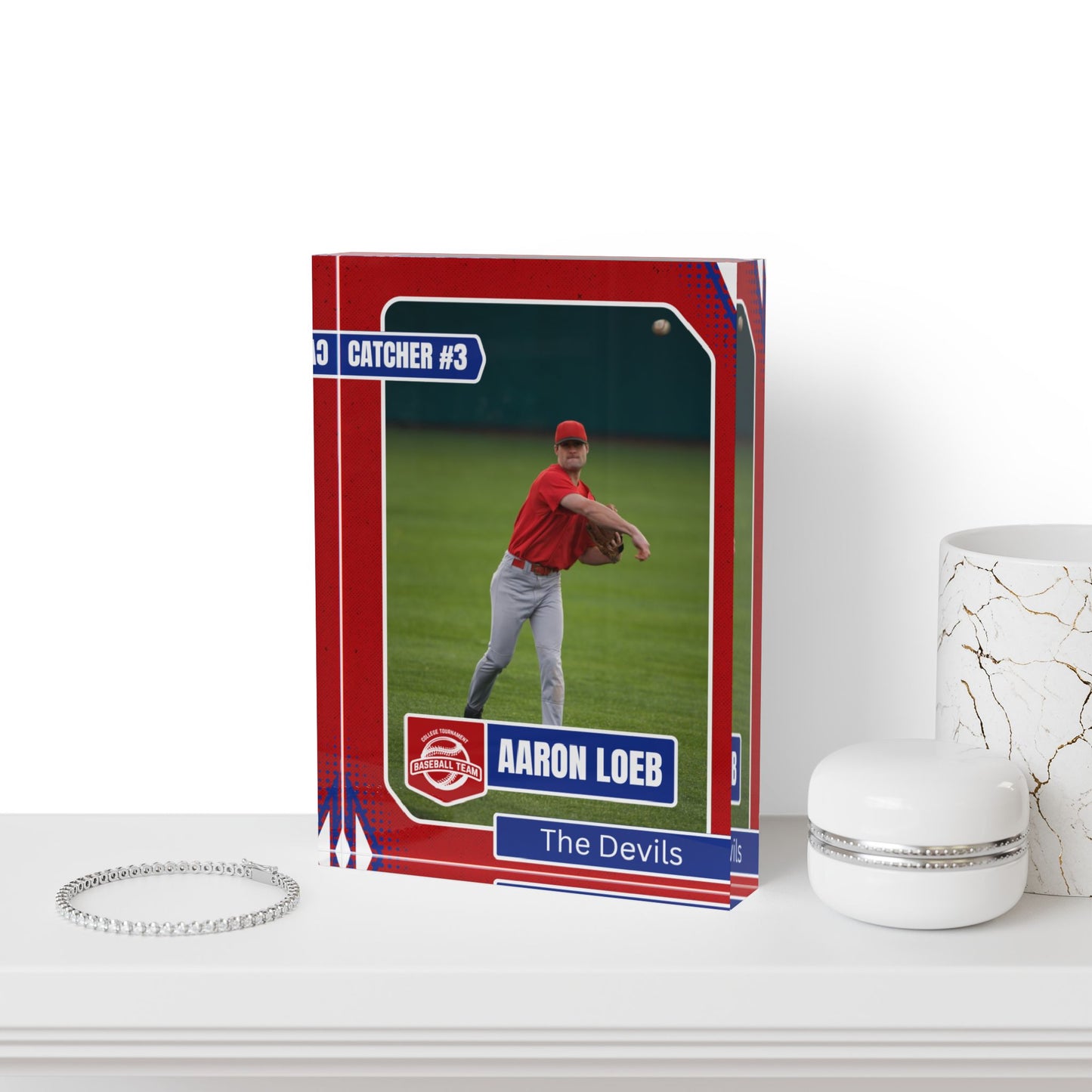 Baseball Card Photo Block - Red Frame