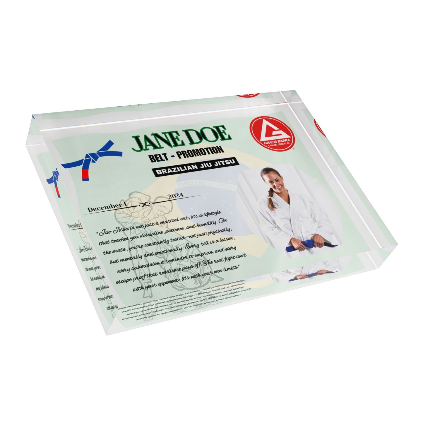 Personalized Photo Block,  BJJ, Judo Belt Promotion, Brazilian Flag Theme, Gift for Him and Her, Family Gifts