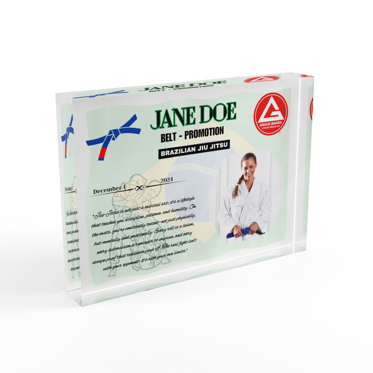 Personalized Photo Block,  BJJ, Judo Belt Promotion, Brazilian Flag Theme, Gift for Him and Her, Family Gifts