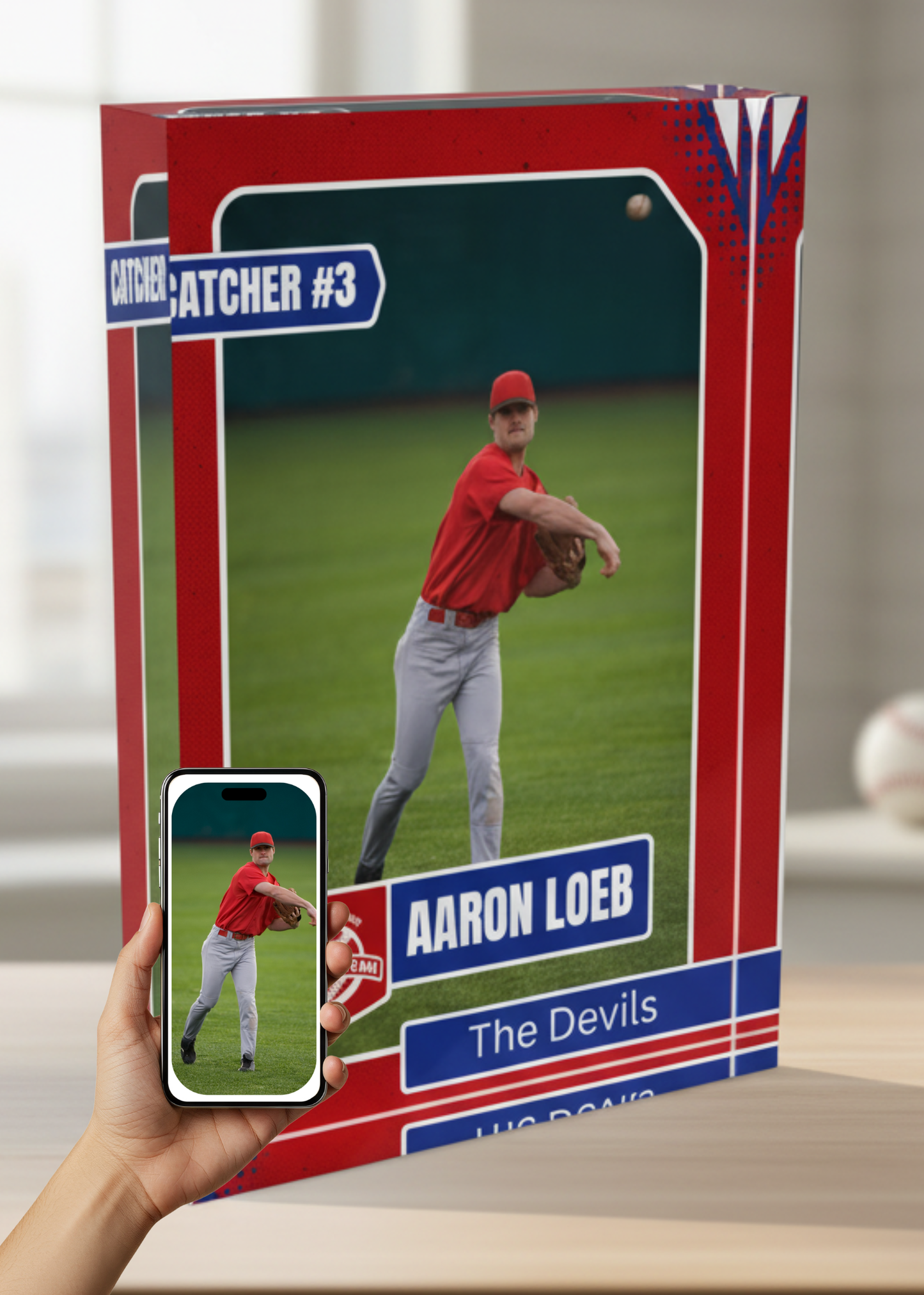 Baseball Card Photo Block - Red Frame