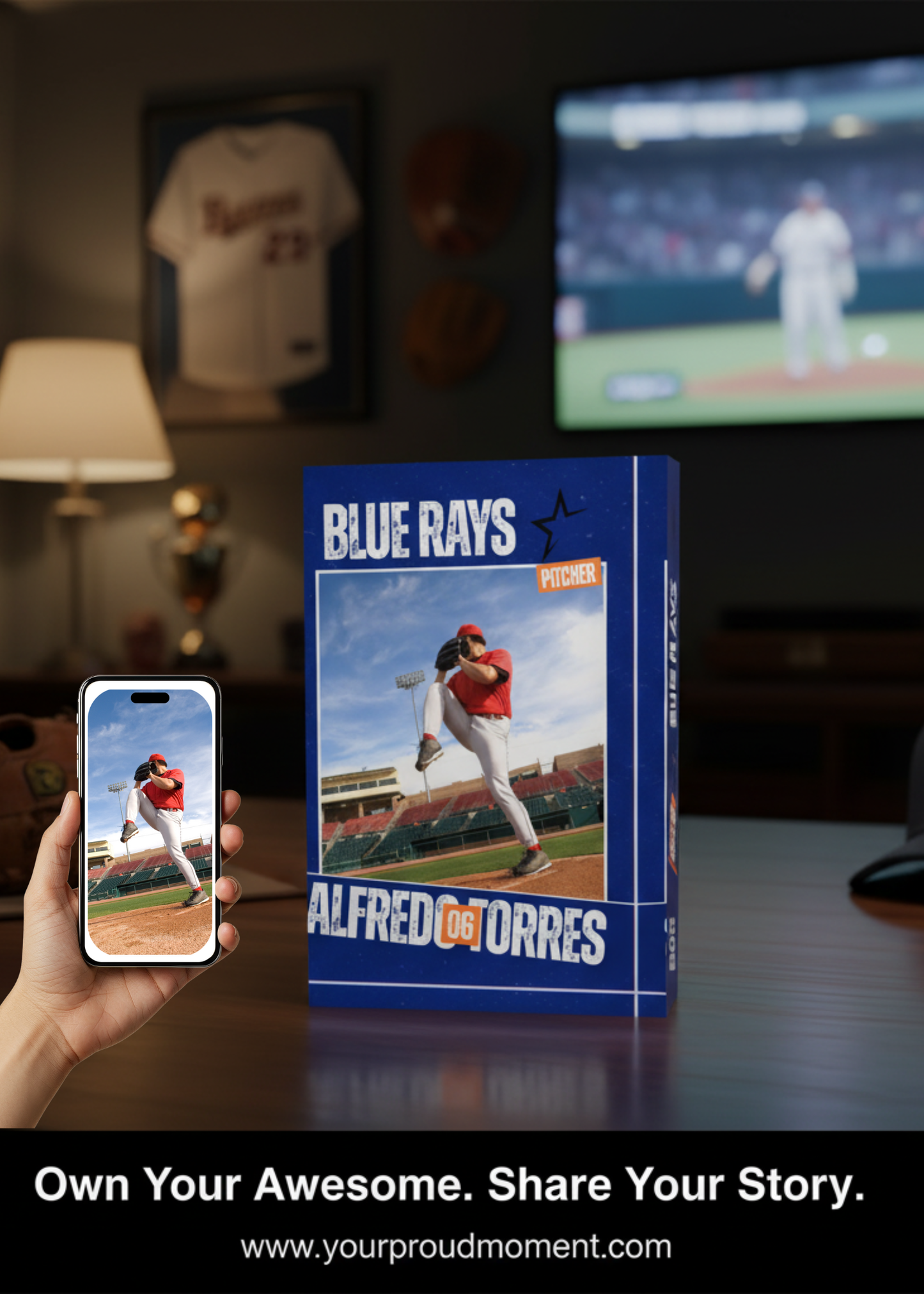 Baseball Card Photo Block - Blue Design