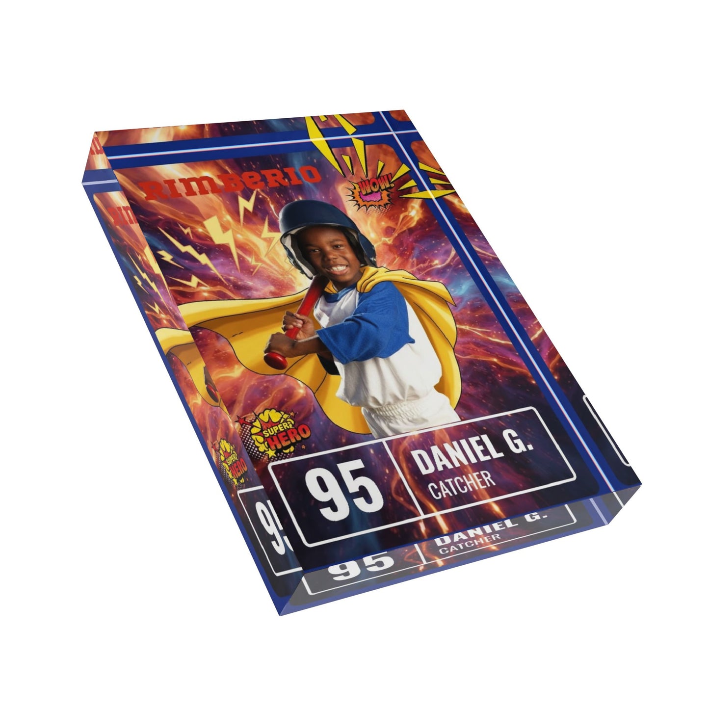 Photo Block - Personalized Thunderbolt Superhero Baseball Theme