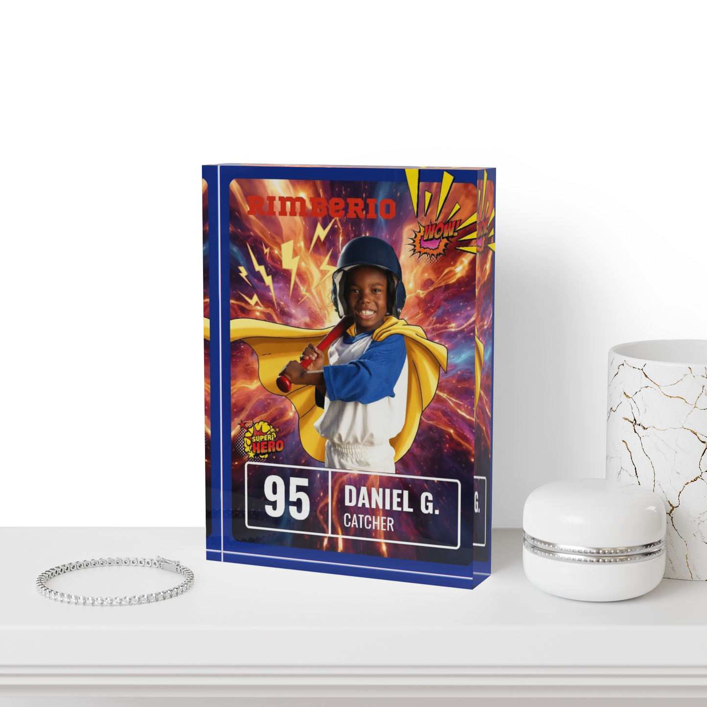 Photo Block - Personalized Thunderbolt Superhero Baseball Theme