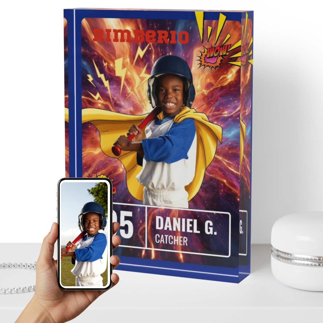 Photo Block - Personalized Thunderbolt Superhero Baseball Theme