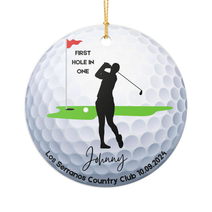 Ceramic Ornament - Personalized Golf First Hole in One Decoration