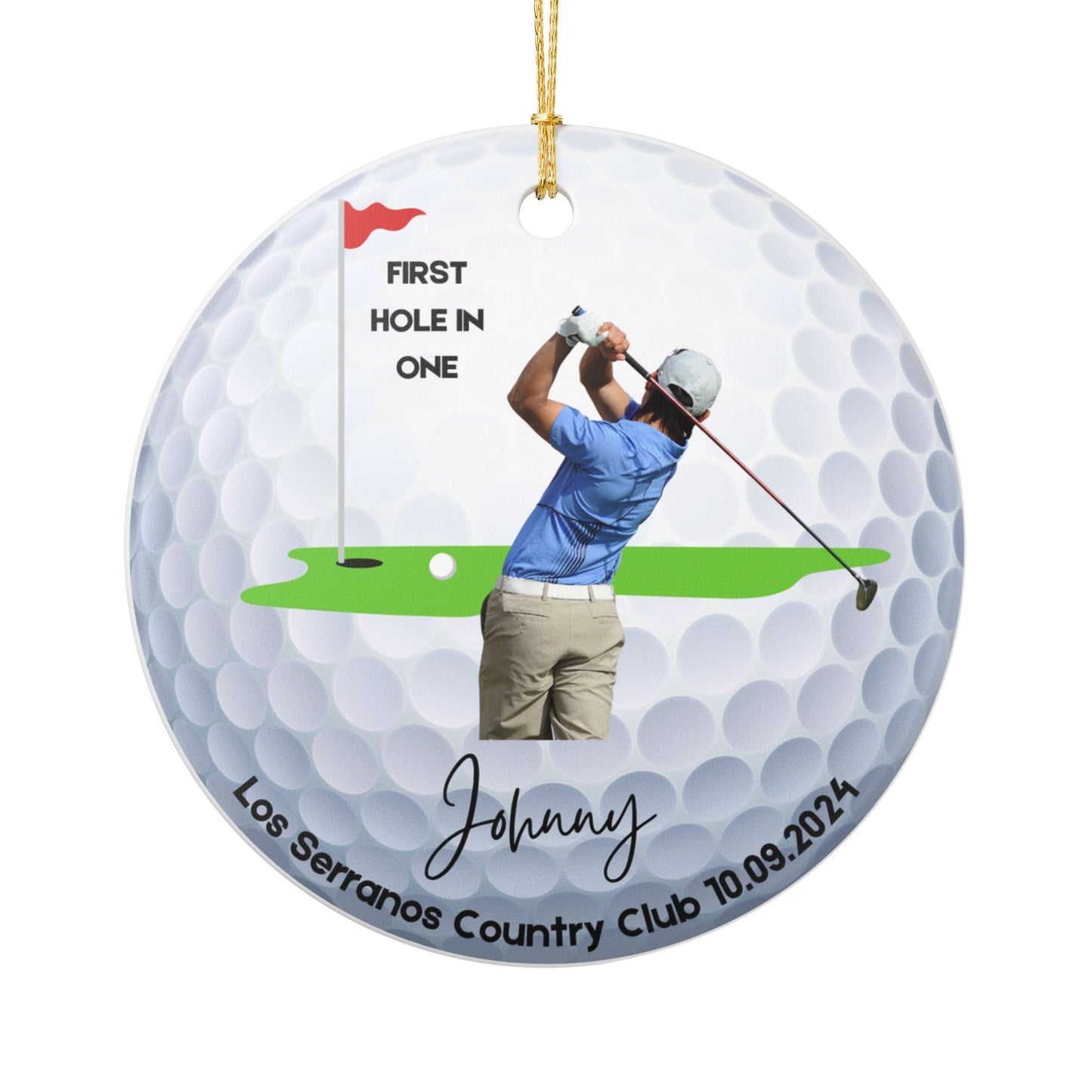 Ceramic Ornament - Personalized Golf First Hole in One Decoration