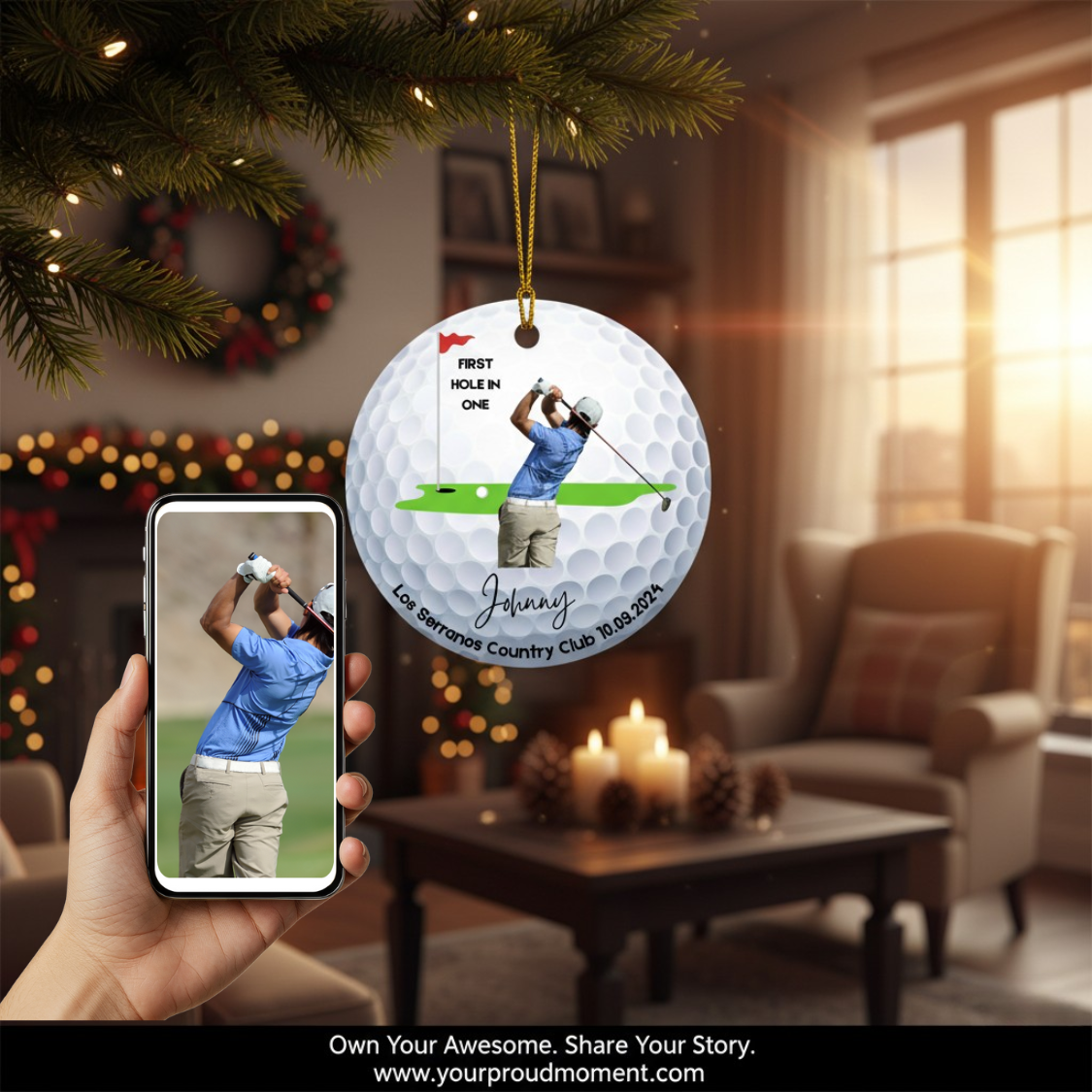 Ceramic Ornament - Personalized Golf First Hole in One Decoration